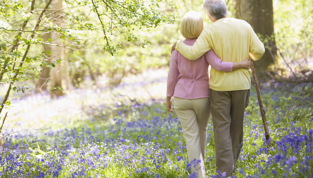 Two Ladies Walking Through Nature Discussing Four Levels of Hospice Care