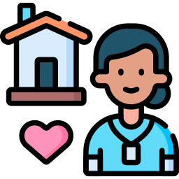 illustration of a nurse with a heart beside her in front of a home